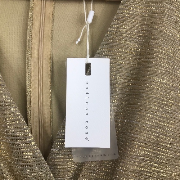 NWT Endless Rose x Revolve Gold Surplice Dress - Picture 9 of 9
